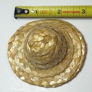 Vintage Miniature Straw Hat Doll Accessory OS Tan Woven Summer Craft Decor